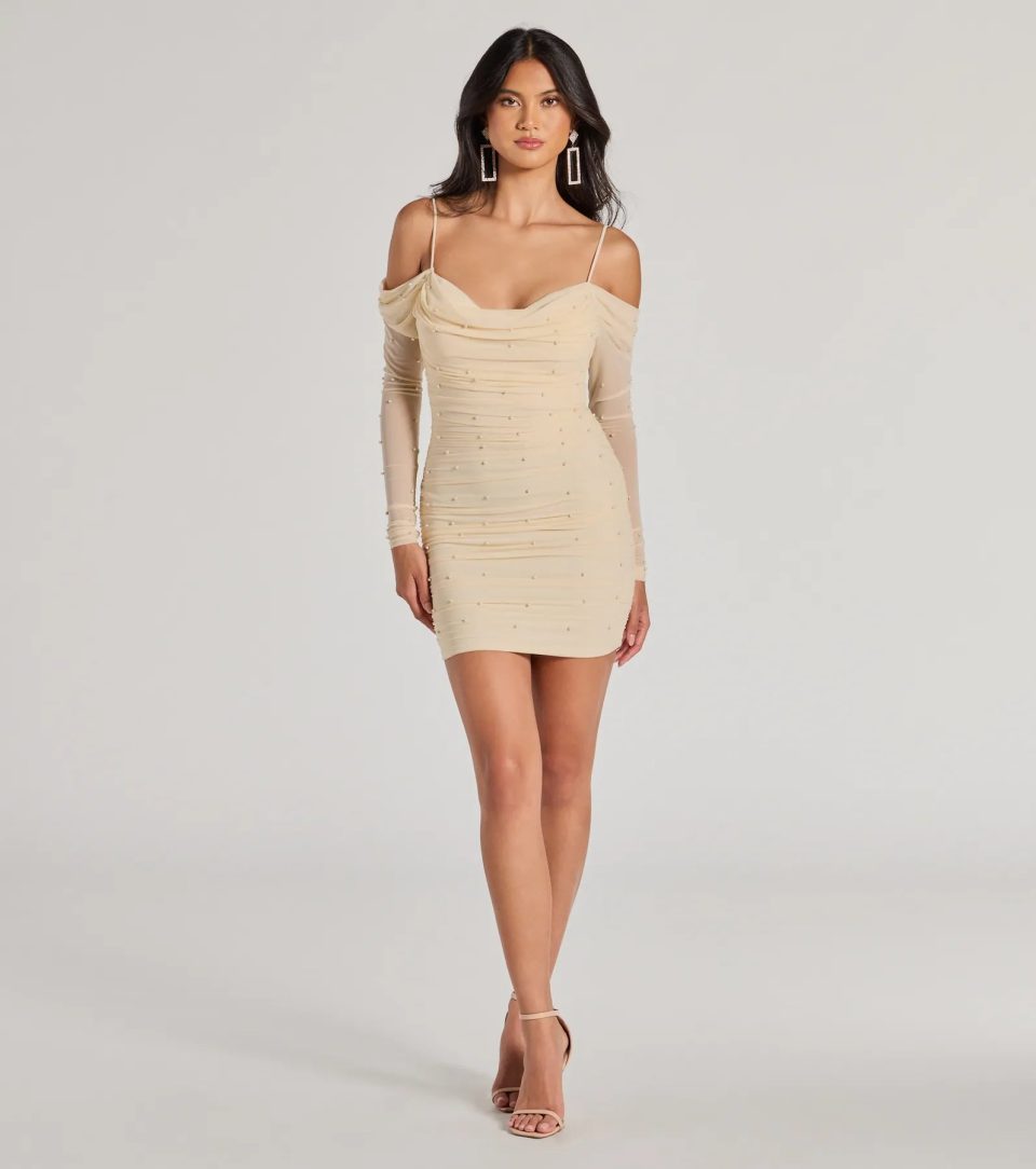 Talia Pearl Mesh Cold-Shoulder Mini Dress