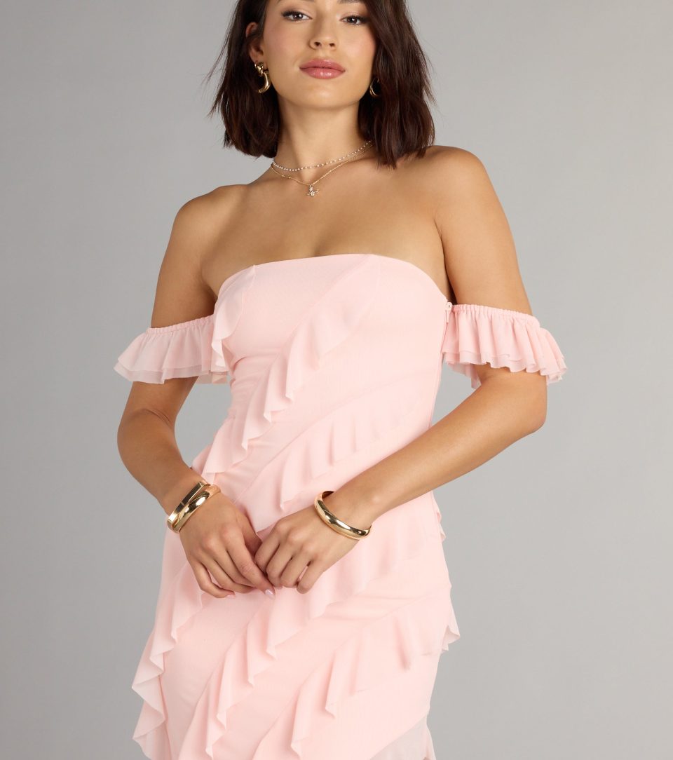 Cecilia Off-The-Shoulder Ruffle Formal Dress