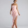 Gabby Formal Mesh Strapless Ruffle Long Dress