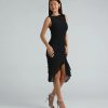 Casey Formal Mesh High Neck Ruffle Midi Dress