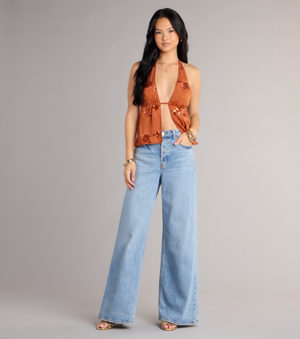 Sunset Glow Sequin Halter Top