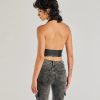 Sultry Muse Buckle Strap Faux Leather Crop Top