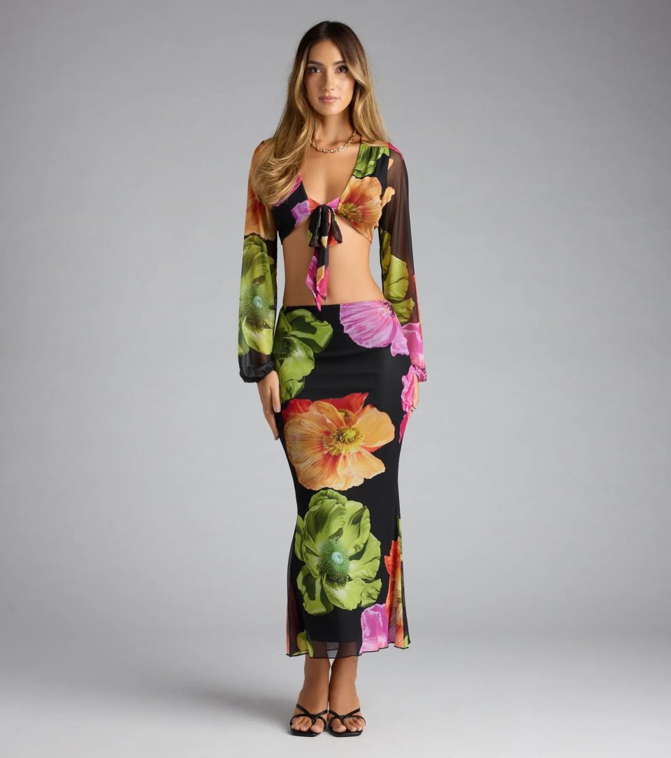 Island Muse Tropical Floral Tie-Front Top