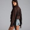 Stylish Out West Faux Suede Fringe Moto Jacket