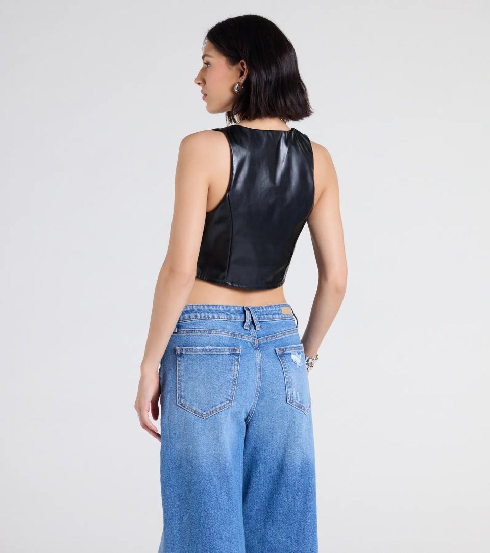 Here To Slay Faux Leather Cropped Vest