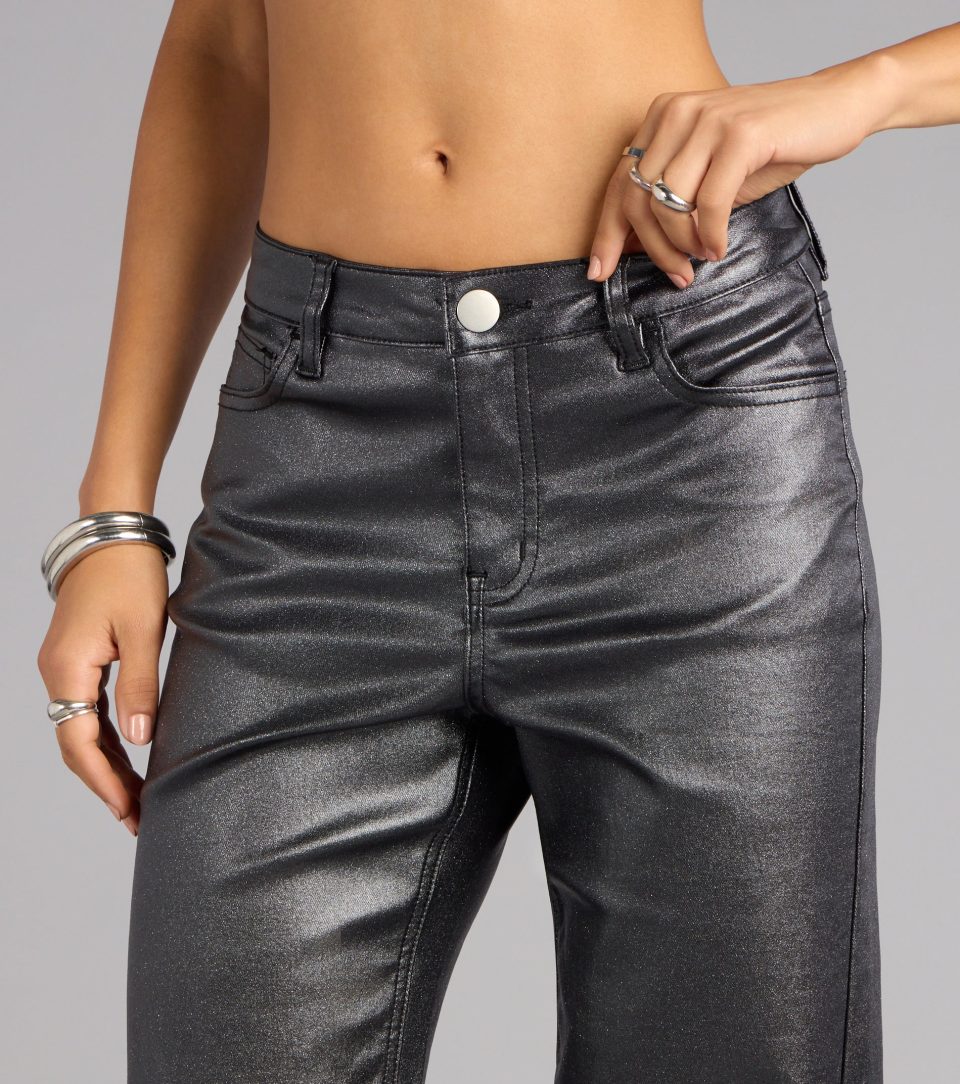 On the Glow Coated Glitter Straight-Leg Pants