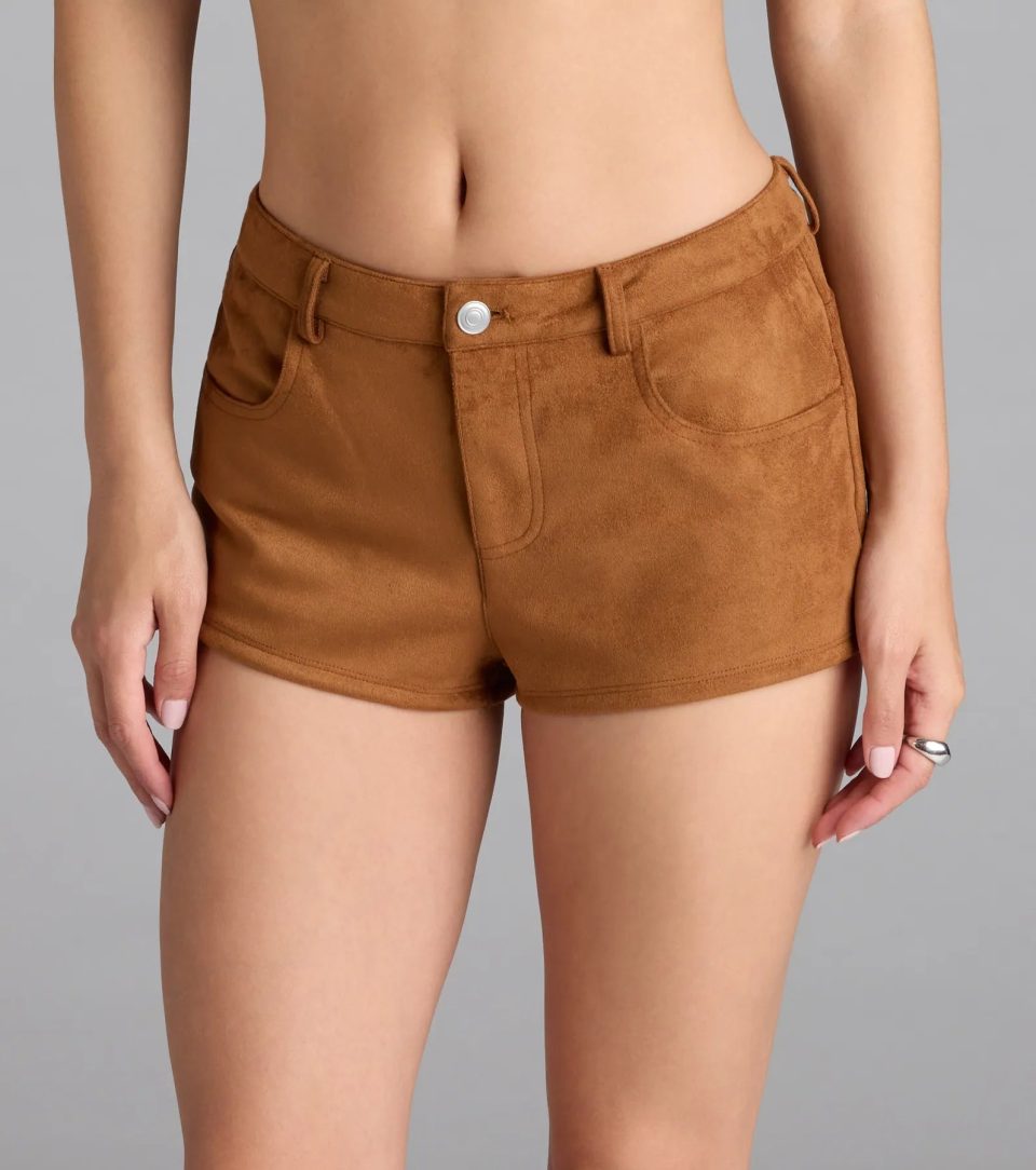 Wild Times Mid-Rise Faux Suede Hot Shorts