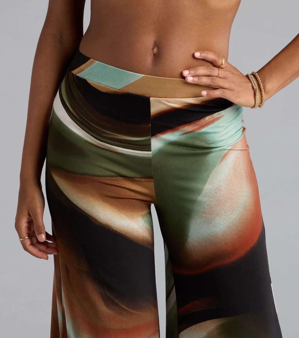 Sultry Effect Abstract Wide-Leg Pants
