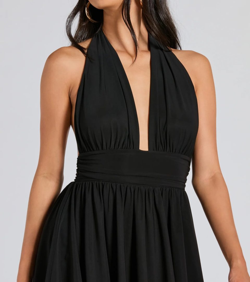50s Icon Halter Plunge Neck Skater Romper