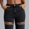 So Obsessed Rhinestone Cutout Straight Leg Denim Jeans