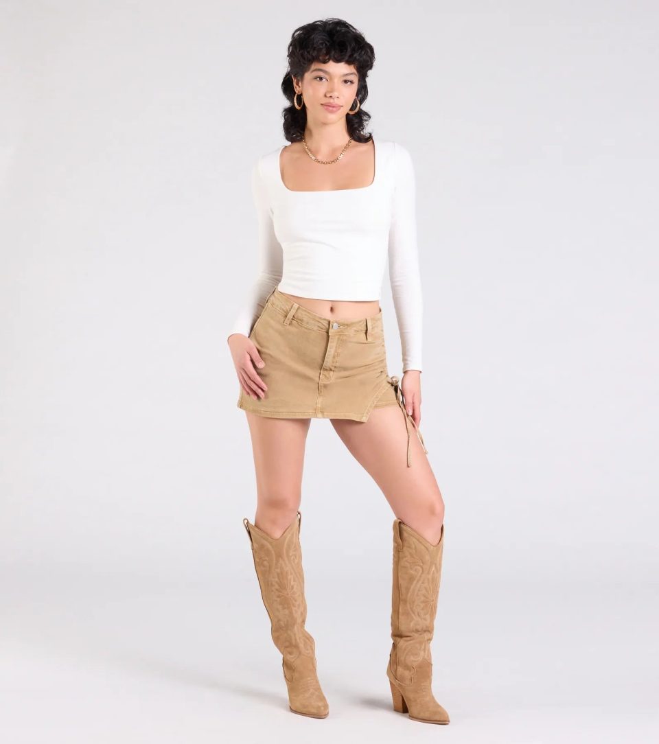 Take Me Places High-Rise Denim Mini Skort