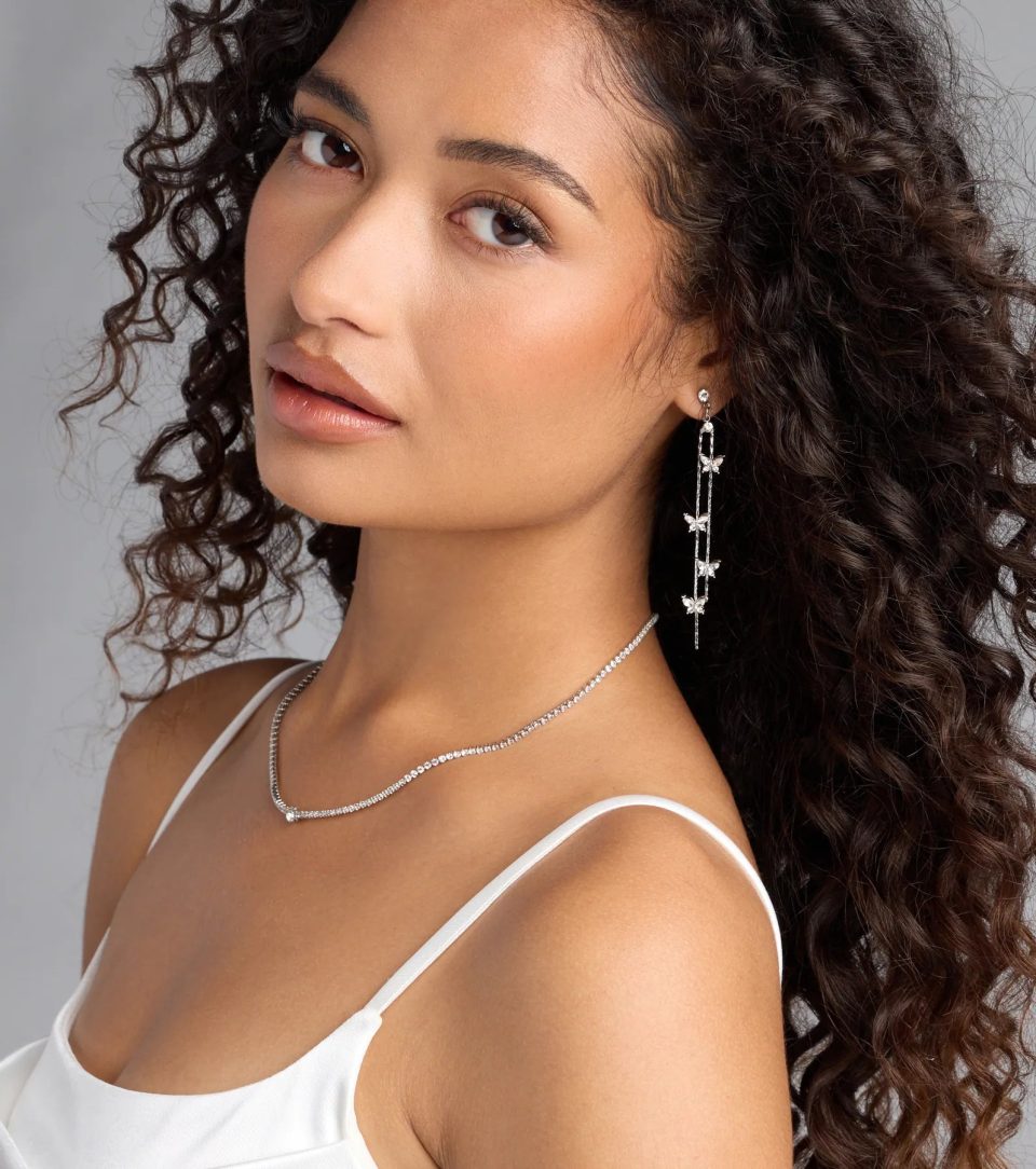 Sparkly Charm Rhinestone Butterfly Linear Earrings