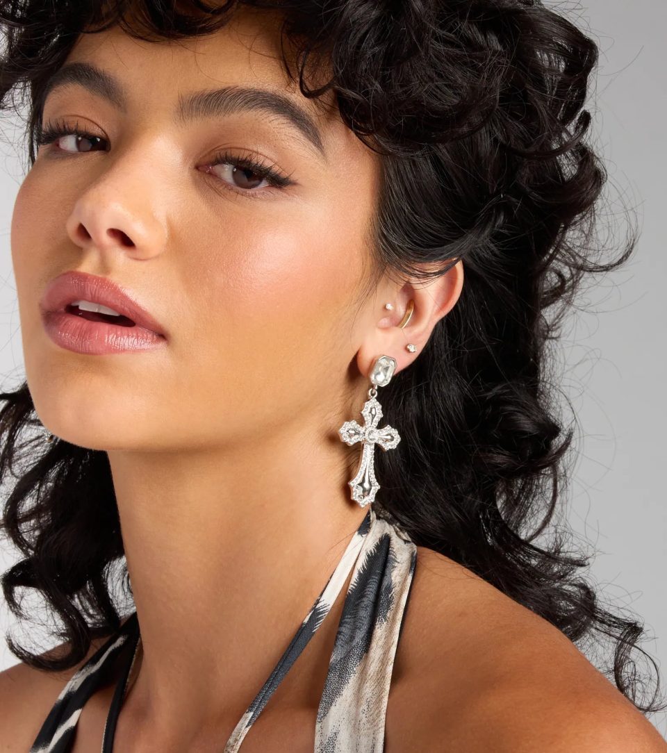 Saint and Slay Rhinestone Cross Earrings