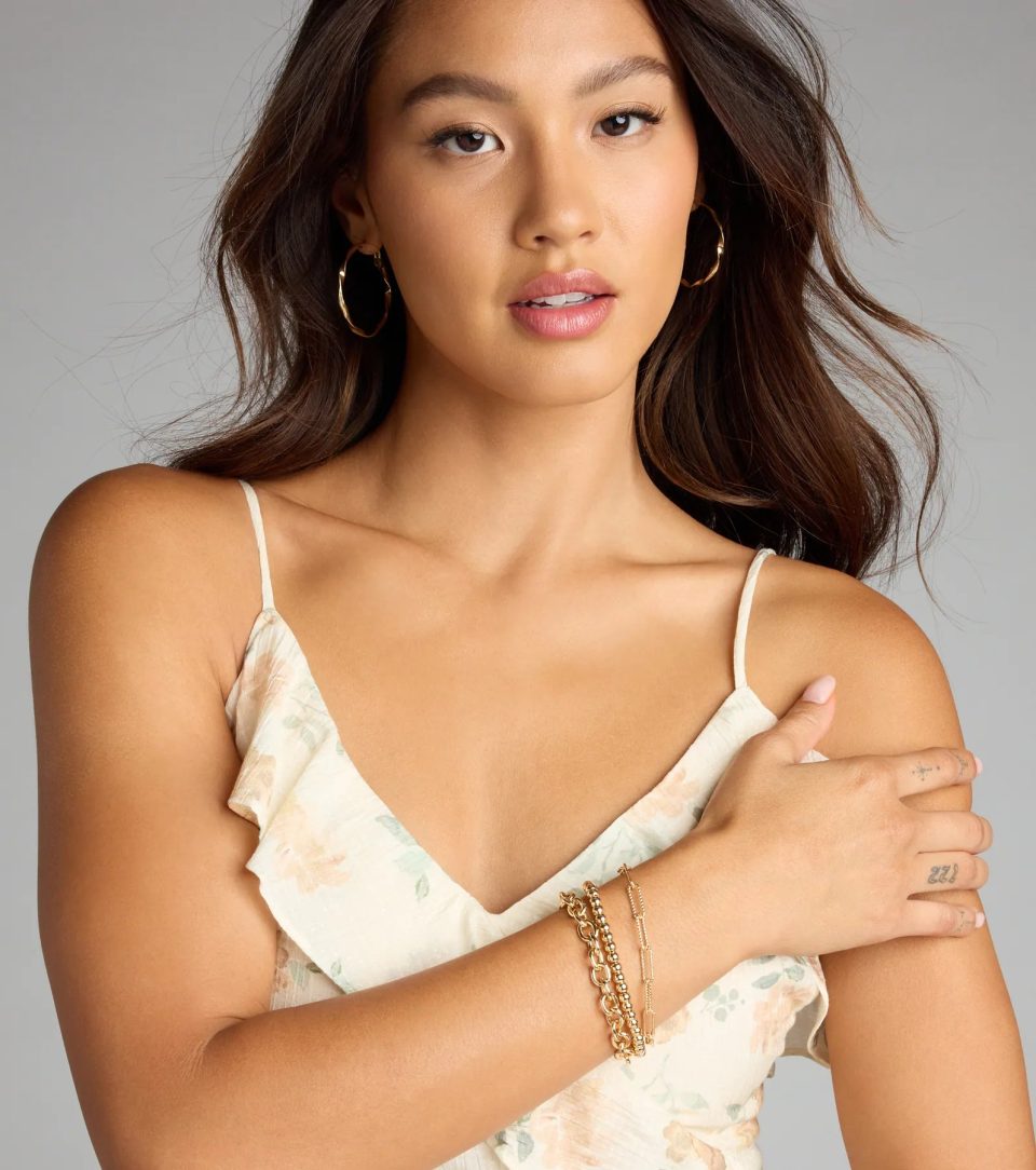 Stacked Intentions Chain And Bead Bracelet Set