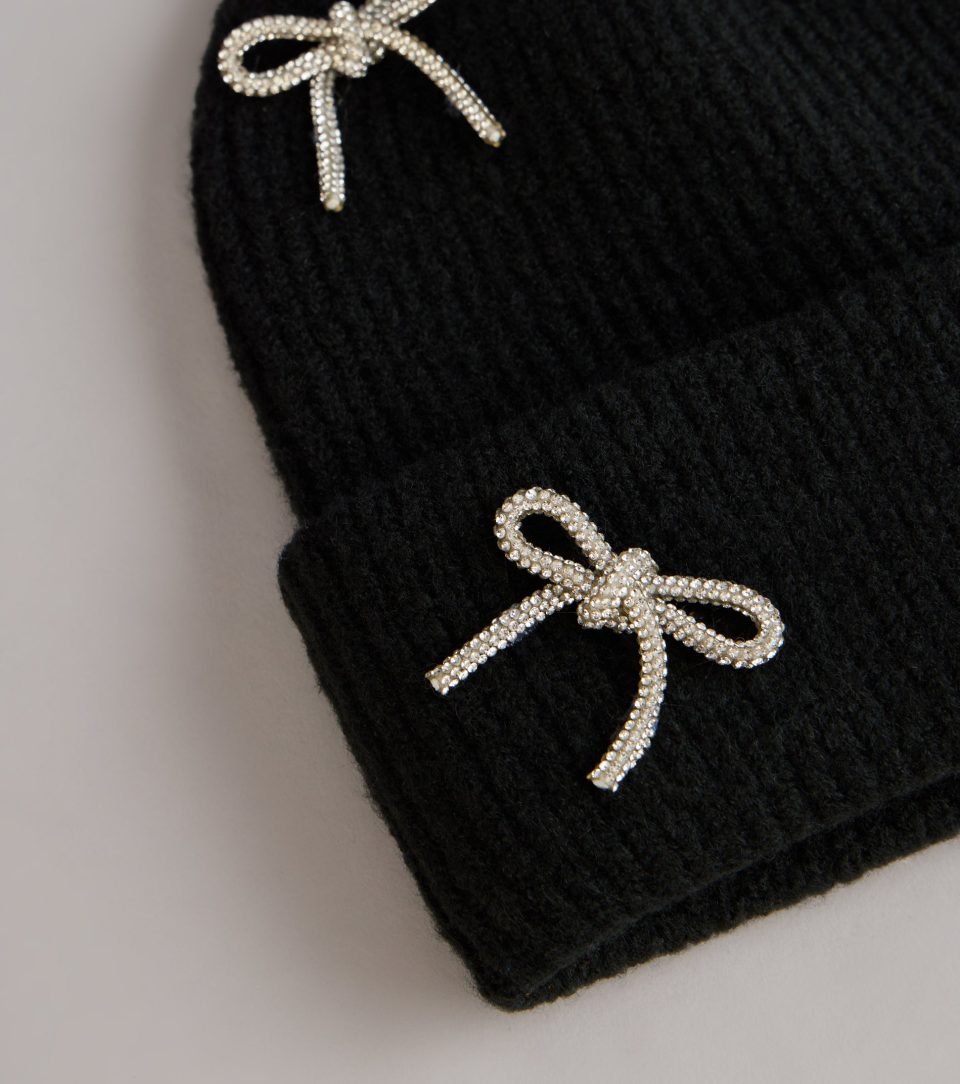 Glam Glow Rhinestone Bow Beanie