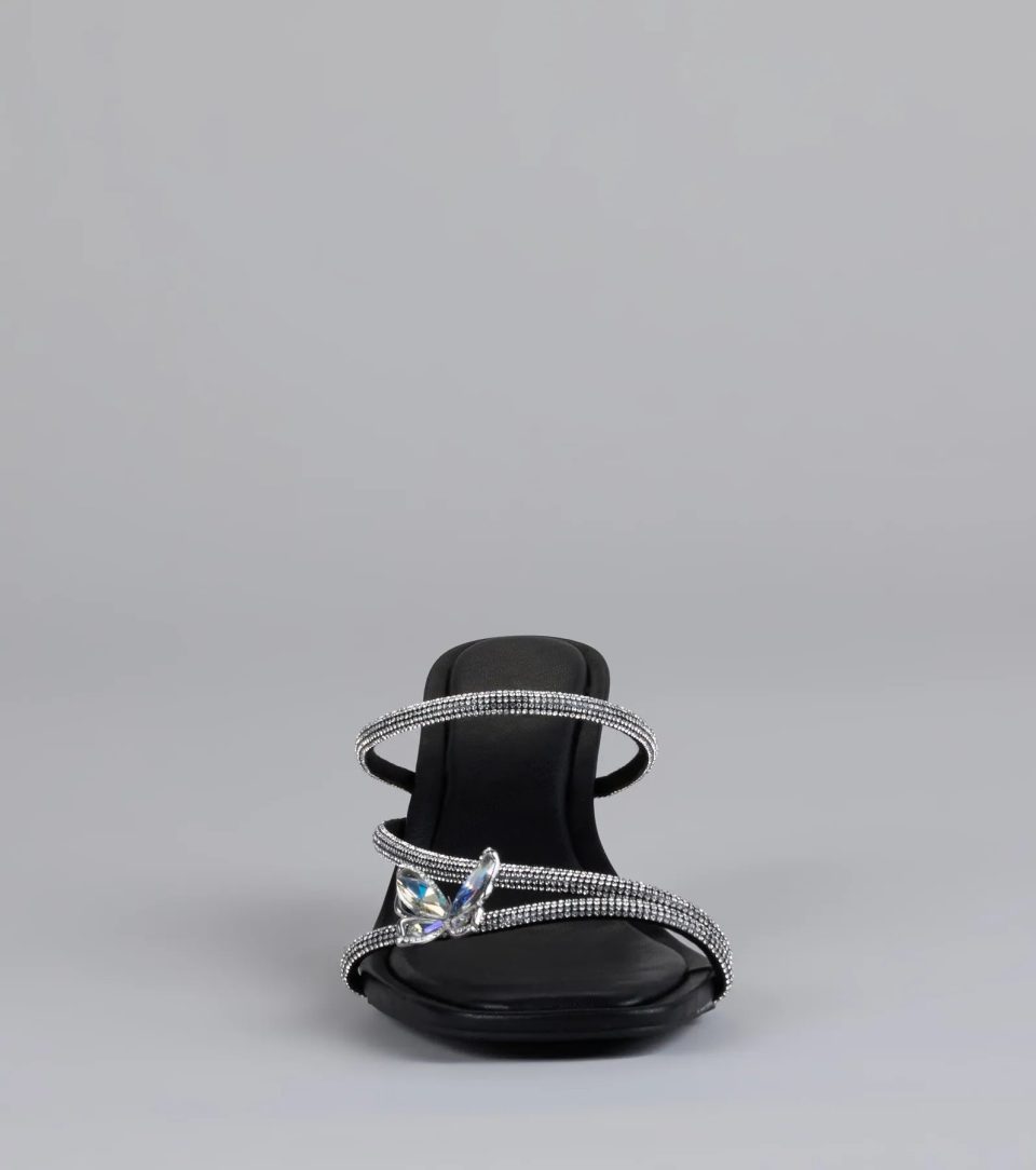 Winged Whispers Butterfly Rhinestone Mules