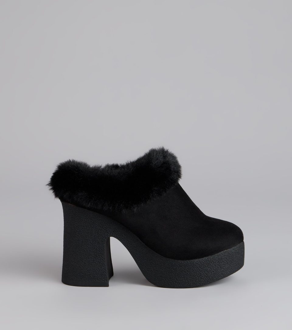 Fuzzy Feel Chunky Clog Mules